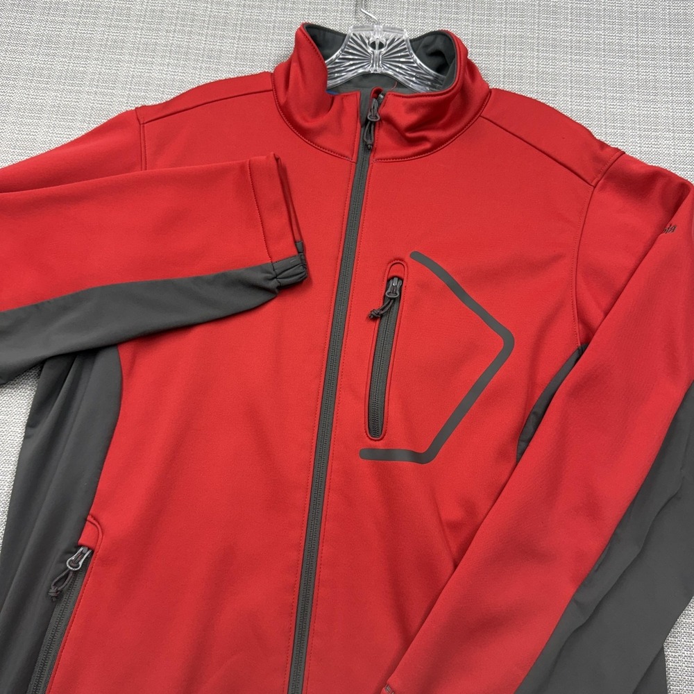 Columbia Omni-Shield Jacket Mens Medium Red Gray Softshell Full Zip Fleece Lined